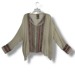 Johnny Was Melvin Blouse L Boho Embroidered Button Down Resort Chic Style